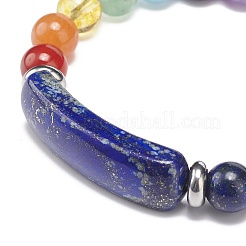 Natural Lapis Lazuli(Dyed) Rectangle & Mixed Stone Beaded Stretch Bracelet&nbsp;BJEW-JB08981-04