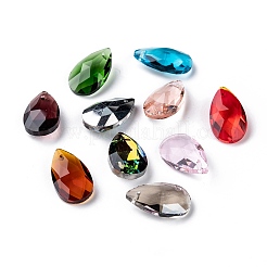 カット加工ガラスペンダント  ティアドロップ  ミックスカラー  22x13x8.5mm  穴：1mm&nbsp;X-GLAA-F069-L-M