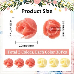 60個 2色 合成珊瑚彫刻花バラビーズ  染め  ミックスカラー  6.5~7x6.5~7x6.5~7mm  穴：1mm  30個/カラー&nbsp;CORA-SC0001-17