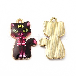 ラックメッキ合金ペンダント  印刷  鉛フリー＆カドミウムフリー＆ニッケルフリー  猫のチャーム  ライトゴールド  ミックスカラー  23x14x2mm  穴：1.6mm&nbsp;FIND-H043-01LG