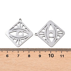 ステンレスペンダント201個  目のチャームが付いた菱形  ステンレス鋼色  28.5x26.5x1mm  穴：1.4mm&nbsp;STAS-I364-03P
