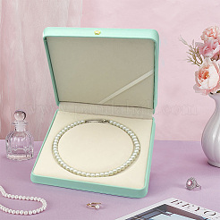 PUレザーネックレスボックス  アクセサリー箱  正方形  ライトシアン  18.8x18.9x4cm&nbsp;AJEW-WH0459-31