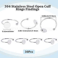 304ステンレススチールオープンカフリング金具30個  フラットラウンドパッドリングベースのセッティング  ステンレス鋼色  usサイズ7 1/4(17.5mm)  トレイ：8mm&nbsp;RJEW-SC0001-39
