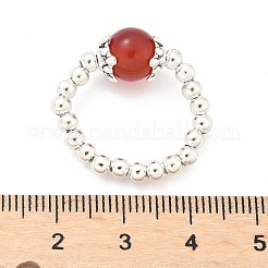 Platinum Tone Iron Bead Natural Mixed Stone Stretch Finger Rings&nbsp;RJEW-JR00142