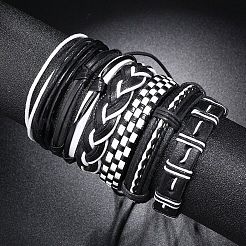 6Pcs 6 Style Adjustable Braided Imitation Leather Cord Bracelet Set with Waxed Cord for Men&nbsp;BJEW-F458-06