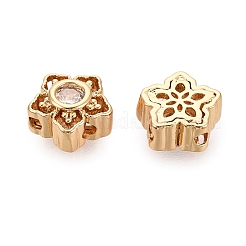 真鍮パヴェクリアキュービックジルコニアマルチ連売りリンク  花  18KGP本金メッキ  7.5x8x4mm  穴：1.4mm&nbsp;KK-N288-17G