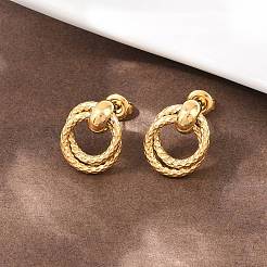 304 Stainless Steel Textured Ring Stud Earrings&nbsp;EJEW-P324-04G