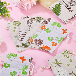20Pcs 4 Styles Polycotton(Polyester Cotton) Printed Packing Pouches Drawstring Bags&nbsp;ABAG-TA0002-10
