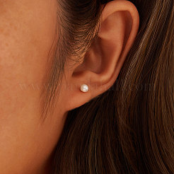 ラウンド天然パールスタッドピアス  女性用スターリングシルバージュエリー925個  14KGP本金メッキ  16.5x5.5mm&nbsp;EJEW-G411-04B-G