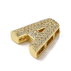真鍮ビーズ  カドミウムフリー＆鉛フリー  クリアキュービックジルコニア  文字a  20x18x5.5mm  穴：4.5x2.5mm&nbsp;KK-D098-04A-G