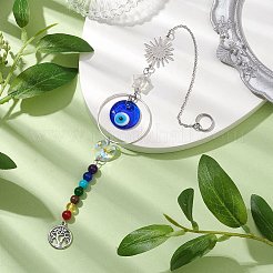 Chakra Natural & Synthetic Gamstone Beads & Glass Evil Eye Hanging Ornaments&nbsp;HJEW-JM02042