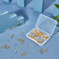 30セット2色の真鍮トグル留め具  60個入り2色丸カン  ゴールデン＆シルバー  リング：11x2mm  バー：19x2mm  穴：1.8mm&nbsp;KK-SC0002-22