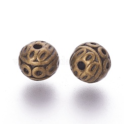 チベット風亜鉛合金ビーズ  テクスチャラウンド  カドミウムフリー＆鉛フリー  アンティークブロンズ  8mm  穴：1mm&nbsp;PALLOY-L230-01AB-RS