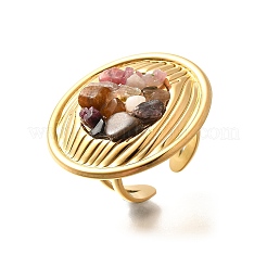 Natural Rose Quartz & Tiger Eye & Quartz Crystal & Amethyst Chip Finger Rings for Women&nbsp;RJEW-R012-06G-01