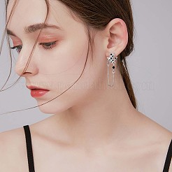 エナメル アロー ラインストーン タッセル ダングル スタッド ピアス  女性用真鍮ドロップピアス  プラチナ  31.5x10.5mm  ピン：0.8mm&nbsp;JE1031A