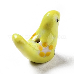 手作りプリント陶器ビーズ  ピジョン  きいろ  12.5~13x17~19x7~8.5mm  穴：1.5mm&nbsp;X-PORC-F005-04E