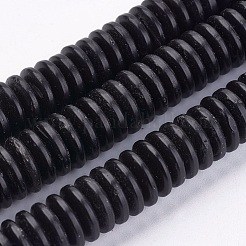 天然石ココナッツビーズ連売り  フラットラウンド  ブラック  8x3mm  穴：1.2mm  約110個/連  12.59インチ（32cm）&nbsp;X-COCO-P002-01-8mm