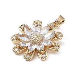 真鍮とK9ガラスのペンダント  花のチャーム  ライトゴールド  24x21.5x4mm  穴：4x2.5mm&nbsp;KK-Z031-01KCG