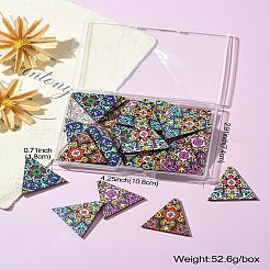 24 個 4 色プリントナチュラルバスウッドペンダント  三角形  ミックスカラー  32x34x3mm  穴：1.5mm  6個/カラー&nbsp;WOOD-CJ0001-93