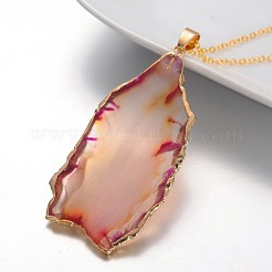 Golden Tone Natural Agate Pendant Necklaces&nbsp;NJEW-JN01186