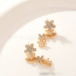 フラワー合金＆クリスタルラインストーンダングルスタッドピアス  ゴールドカラー  28x14mm&nbsp;FS-WG0E7F6-01