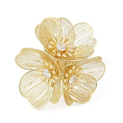 女性用合金ラインストーンカフリング  花  ゴールドカラー  調整可能  花：46x46mm&nbsp;RJEW-Z047-04G