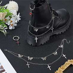 4Pcs 2 Styles Brass Twisted Chains Boot Strap Chains & Alloy Siam Rhinestone Shoes Charms Sets&nbsp;HJEW-BM0001-06