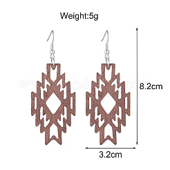 ウエスタンナバホの幾何学模様のアステカ風中空木製ダングルイヤリング（女性用）  キャメル  82x32mm&nbsp;FS-WGAE062-05