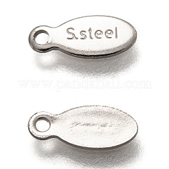 変色しにくい304ステンレススチールスライスチェーンタブ  単語s.steelの楕円形  ステンレス鋼色  10x4x0.5mm  穴：1.2mm&nbsp;STAS-Z024-06P