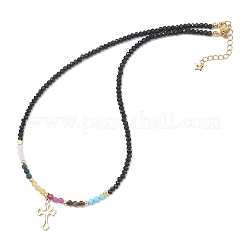 2Pcs 2 Colors 304 Stainless Steel Cross Pendant Natural Ruby & Golden Sheen Obsidian & Rose Quartz & Malachite & Yellow Opal Round & Electroplated Glass Rondelle Beaded Necklaces for Women&nbsp;NJEW-JN05611