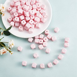 20 個ピンク キューブ文字シリコーン ビーズ 12x12x12 ミリメートル正方形サイコロ アルファベット ビーズ 2 ミリメートル穴スペーサールース文字ビーズ ブレスレット ネックレス ジュエリー メイキング  文字.i  12mm  穴：2mm&nbsp;JX435I