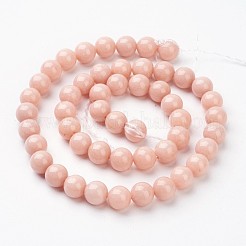 天然石馬山ジェイドラウンドビーズ連売り  染め  ライトサーモン  8mm  穴：1mm  約48個/連  15インチ&nbsp;X-G-D263-8mm-XS22