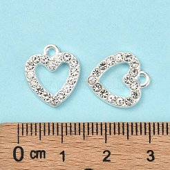 合金ラインストーンチャーム  ハート  銀  14x12.5x2.5mm  穴：2mm&nbsp;X-ALRI-Q065-78S