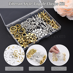 40 セット 8 スタイルのチベットスタイル合金マンテル  鉛フリー及びカドミウムフリー  ミックスカラー  19x14x3mm  穴：2mm  5セット/スタイル&nbsp;TIBE-YW0001-69C