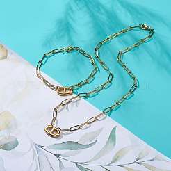 304 Stainless Steel Oval Link Bracelet and Necklace with Paperclip Chains&nbsp;SJEW-JS01254