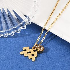 304 Stainless Steel Glass Drill Birth Stone Constellation Pendant Necklaces&nbsp;LS-STAS-D305-08G-K