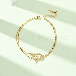 Brass Micro Pave Clear Cubic Zirconia Cable Chain Double Layers Bracelets&nbsp;BJEW-C155-02G