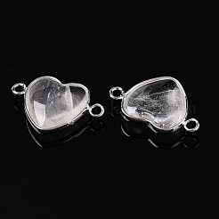 天然石と合成石のミックスラブハートペンダント  真鍮製のハートチャーム  プラチナ  15.5x23x6mm  穴：1.8~2mm&nbsp;G-T138-205M-P