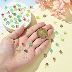 50 個 5 色透明樹脂デコデンカボション  グリッターフラワー  ミックスカラー  11.5x7.5x3.5mm  10個/カラー&nbsp;RESI-YW0001-66