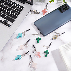10 個のプラスチックモバイル防塵プラグ  クロスジェムストーンと合金のチャーム付き  翼/星/ハート  6cm  10個/セット&nbsp;HJEW-AB00059