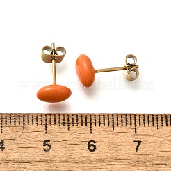 304ステンレススチールスタッドピアス  豆  18KGP本金メッキ  オレンジ  8x6mm&nbsp;EJEW-C133-05A-G