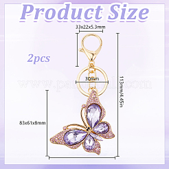 Butterfly Zinc Alloy & Rhinestone Keychains&nbsp;KEYC-WH0053-045G-01