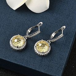 925スターリングシルバーマイクロパヴェキュービックジルコニアフープピアス  フラットラウンド  プラチナ  きいろ  31x13mm&nbsp;EJEW-B147-01B-04