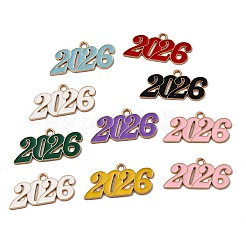 10本合金エナメルペンダント  2026のチャーム  ライトゴールド  ミックスカラー  18x36x1mm  穴：3mm&nbsp;PALLOY-D314-07KCG