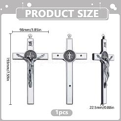 亜鉛合金ビッグペンダント  クロスチャーム  丸カン付き  ガンメタ色＆プラチナ  193x98x22.5mm  穴：8.5mm&nbsp;AJEW-WH0696-287