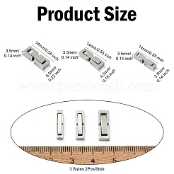 6個 3スタイル 304ステンレススチール時計バンド留め金  長方形  ステンレス鋼色  14x3.5~5.5x3.5mm  2個/スタイル&nbsp;STAS-CJ0002-68