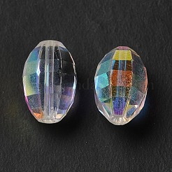 ガラス k9 ガラス  模造オーストリアクリスタルビーズ  多面カット  オーバル  クリアAB  11.5x7.5x8mm  穴：1mm&nbsp;GLAA-H024-02B