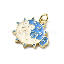 真鍮製エナメルペンダント  魚のチャーム  ラックめっき  長持ちメッキ  カドミウムフリー＆鉛フリー  18KGP本金メッキ  丸カン付き  ディープスカイブルー  17x17.5x1.5mm  穴：3mm&nbsp;KK-P338-07B-G05