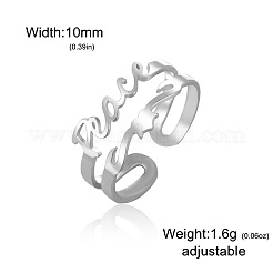 304ステンレススチールカフオープンリング  単語の平和  ステンレス鋼色  15~20mm&nbsp;WG673E1-01