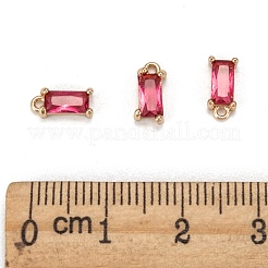 クリアガラスチャーム  DIYのジュエリーには  真鍮パーツ  多面カット  長方形  ライトゴールド  濃いピンク  8.5x4x3mm  穴：1mm&nbsp;X-GLAA-T007-13F